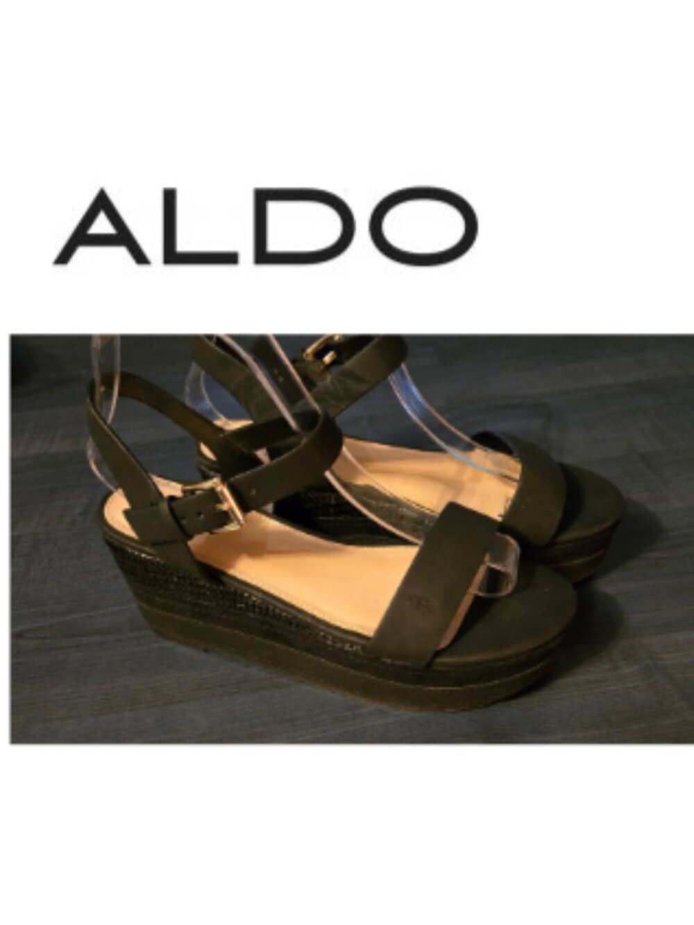 Black Wedge Platform ankle straps Sandals - 8